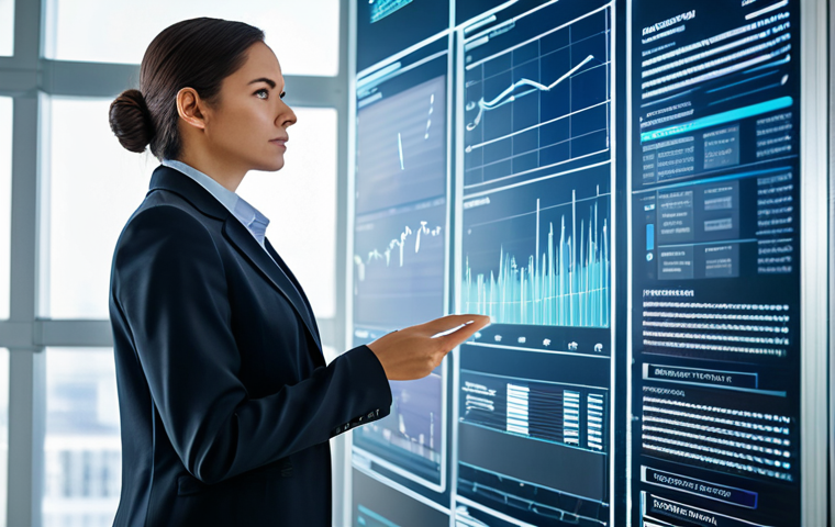 A professional female legal expert in a modest business suit, standing in a sleek, modern law office. She is thoughtfully interacting with a large, transparent digital display showing complex legal data visualizations, semantic search results, and predictive analytics insights. The environment is clean, bright, and futuristic, emphasizing advanced technology assisting sophisticated legal work. The focus is on innovation and clarity. fully clothed, appropriate attire, safe for work, perfect anatomy, natural proportions, professional photography, high quality, professional dress, well-formed hands, proper finger count, natural body proportions, appropriate content.