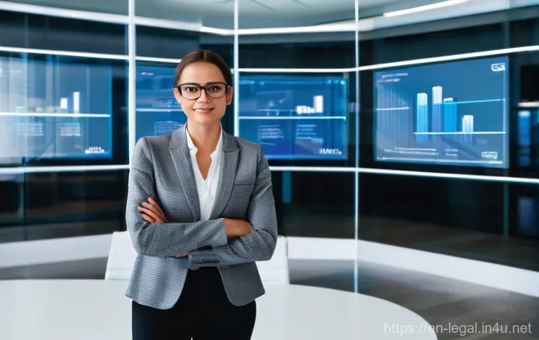 법률 자문가의 고급 기술 교육 - **Digital Transformation in Law Office:** A sophisticated female lawyer, approximately 30-40 years o...