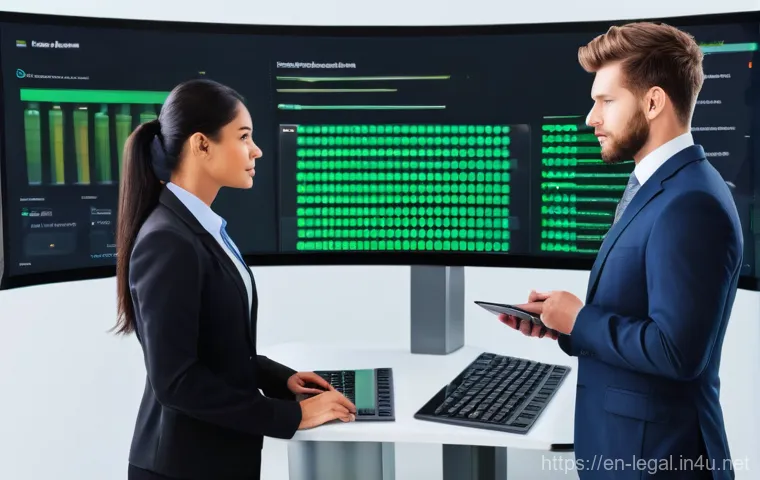 법률 자문가의 고급 기술 교육 - **AI-Powered Legal Research:** A focused male legal professional, mid-career (35-45 years old), dres...