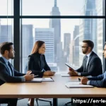 법률 자문가의 업무 흐름 - A professional modern office scene showing a diverse group of business people and a lawyer engaged i...