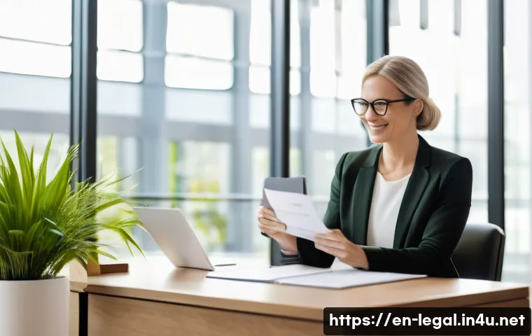 법률 자문가의 고객 상담 전략 - A warm and inviting modern law office interior scene showing a diverse lawyer warmly greeting a clie...