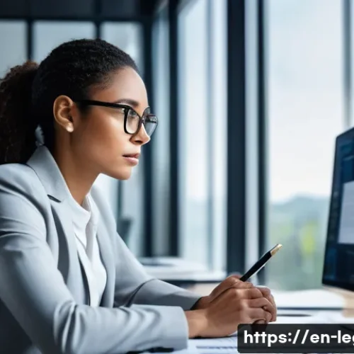 법률 자문가의 법적 대응 - A professional corporate legal advisor in a modern office setting, attentively analyzing complex con...