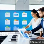 법률 자문가의 직무 효율화 방법 - A modern law office scene showing diverse legal professionals collaborating around a large digital t...