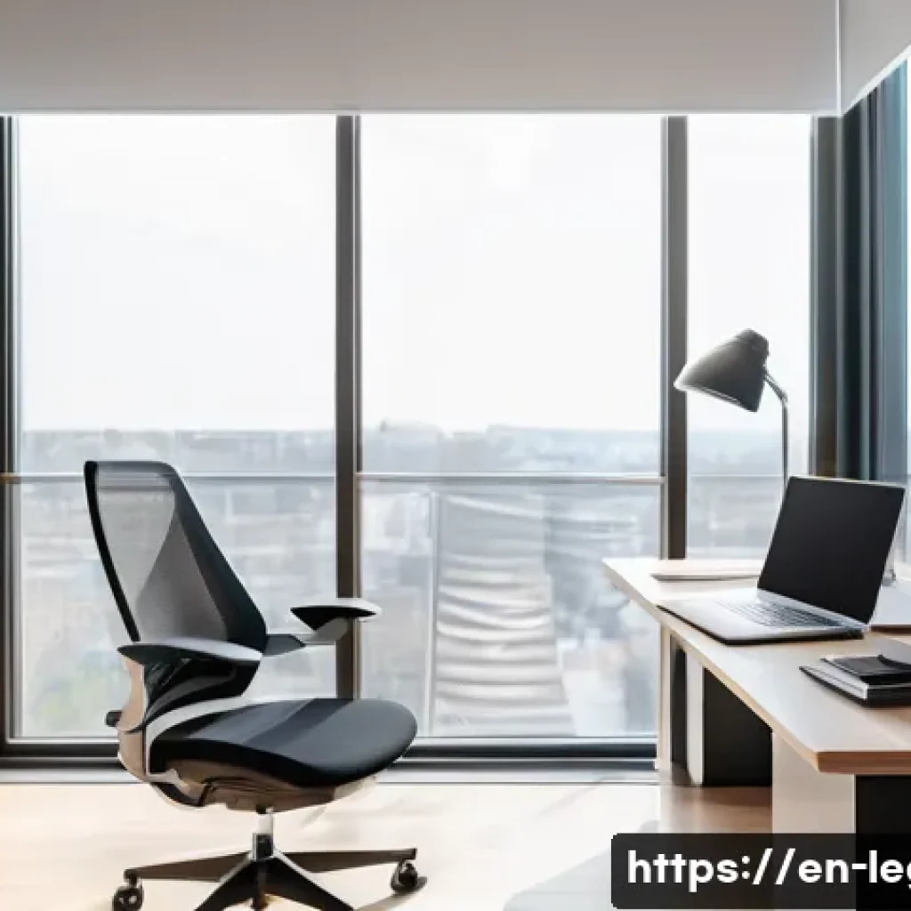법률 자문가의 업무 집중력 향상 - A modern, minimalist legal consultant&rsquo;s workspace bathed in natural sunlight from a large window, fe...