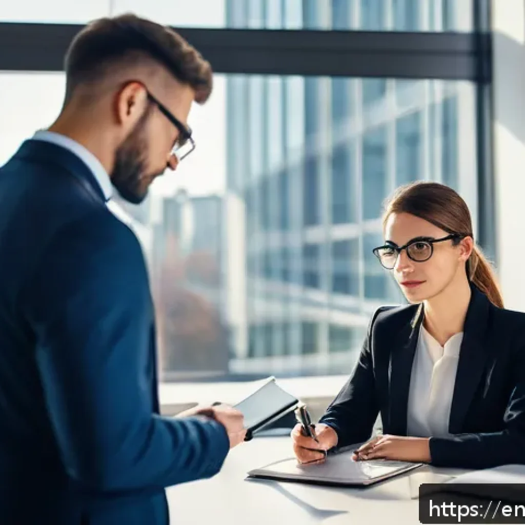 법률 실무 경험 쌓는 법 - A professional legal office scene showing a diverse young lawyer attentively engaging with a client ...
