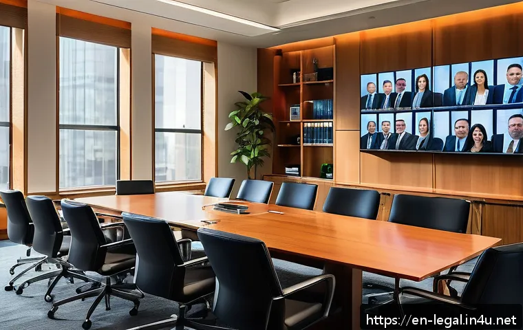 법률 자문가의 사례 분석법 - A modern law office conference room scene with a diverse group of professional attorneys engaged in ...