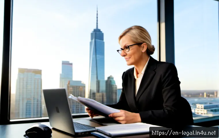 Home 13 법률 자문가 직업 전망 - Photorealistic career outlook scene for legal advisors: a confident middle-aged legal consultant in ...