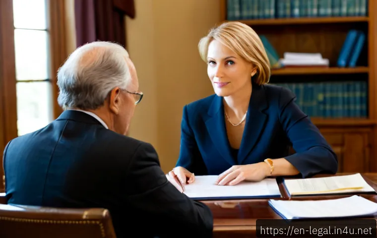 법률 자문가의 법률 상담 사례 - Photorealistic legal consultation in a modern American law office, a calm female attorney in profess...